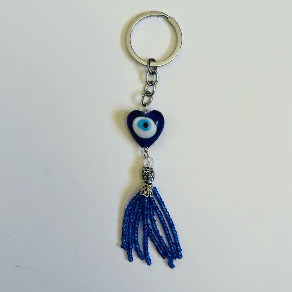 NEW Blue & Silver Tone Evil Eye Heart Keychain🧿💙